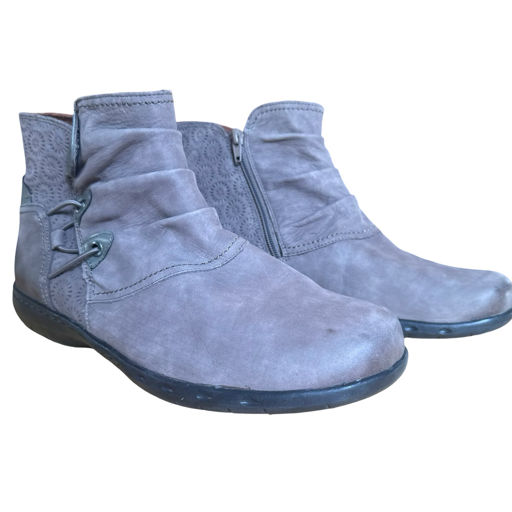 Cobb Hill Gray Taupe Side Zip Ruched Ankle Boots Comfort Shoes Leather sz 10